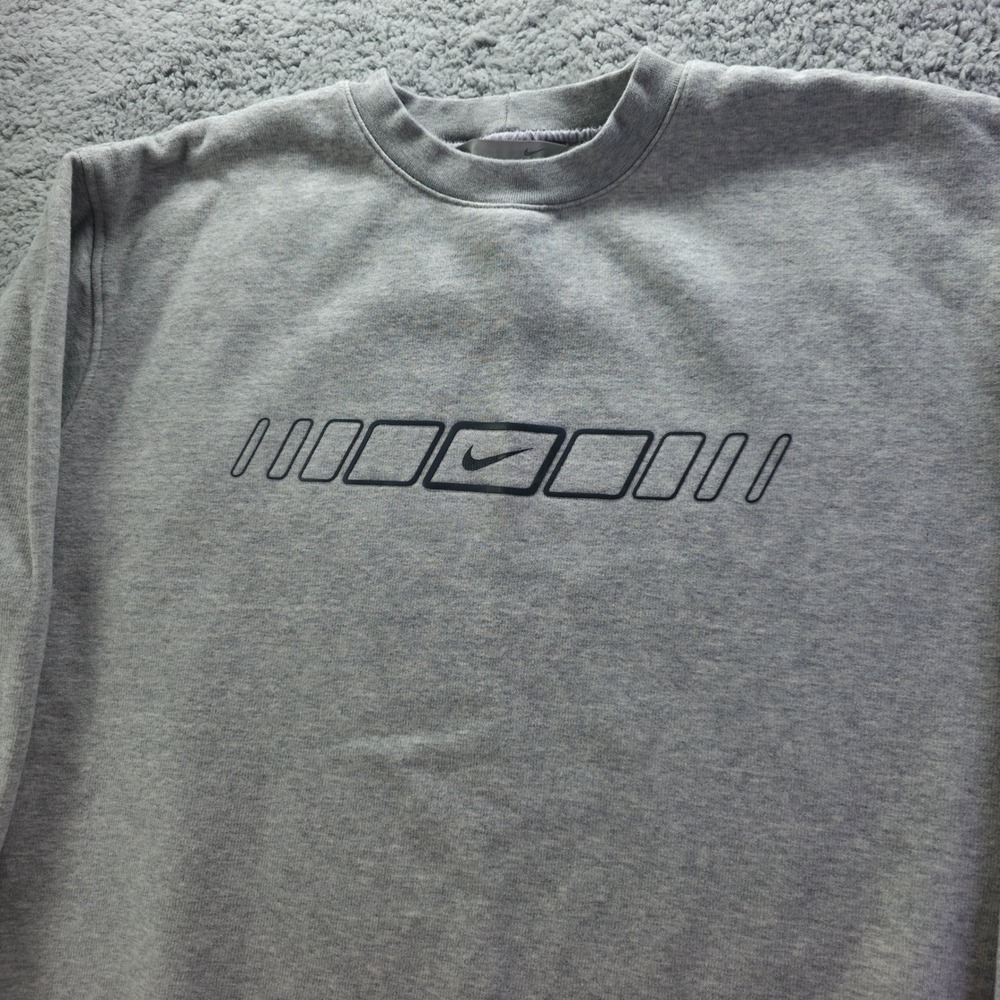 Vintage Nike Mens Crewneck Sweatshirt Gray Graphic Swoosh Pullover Large